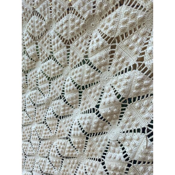 Antique 1930s Thread Cotton Crochet BedSpread star Pattern Fringe 98 x 81" - Picture 14 of 16